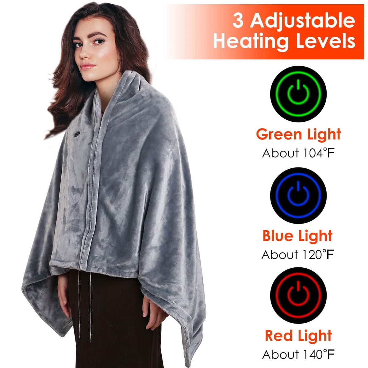 USB Heated Blanket Poncho Shawl Wrap Throw with Zipper Washable - A-1 Thread Vault