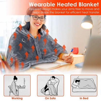 USB Heated Blanket Poncho Shawl Wrap Throw with Zipper Washable - A-1 Thread Vault