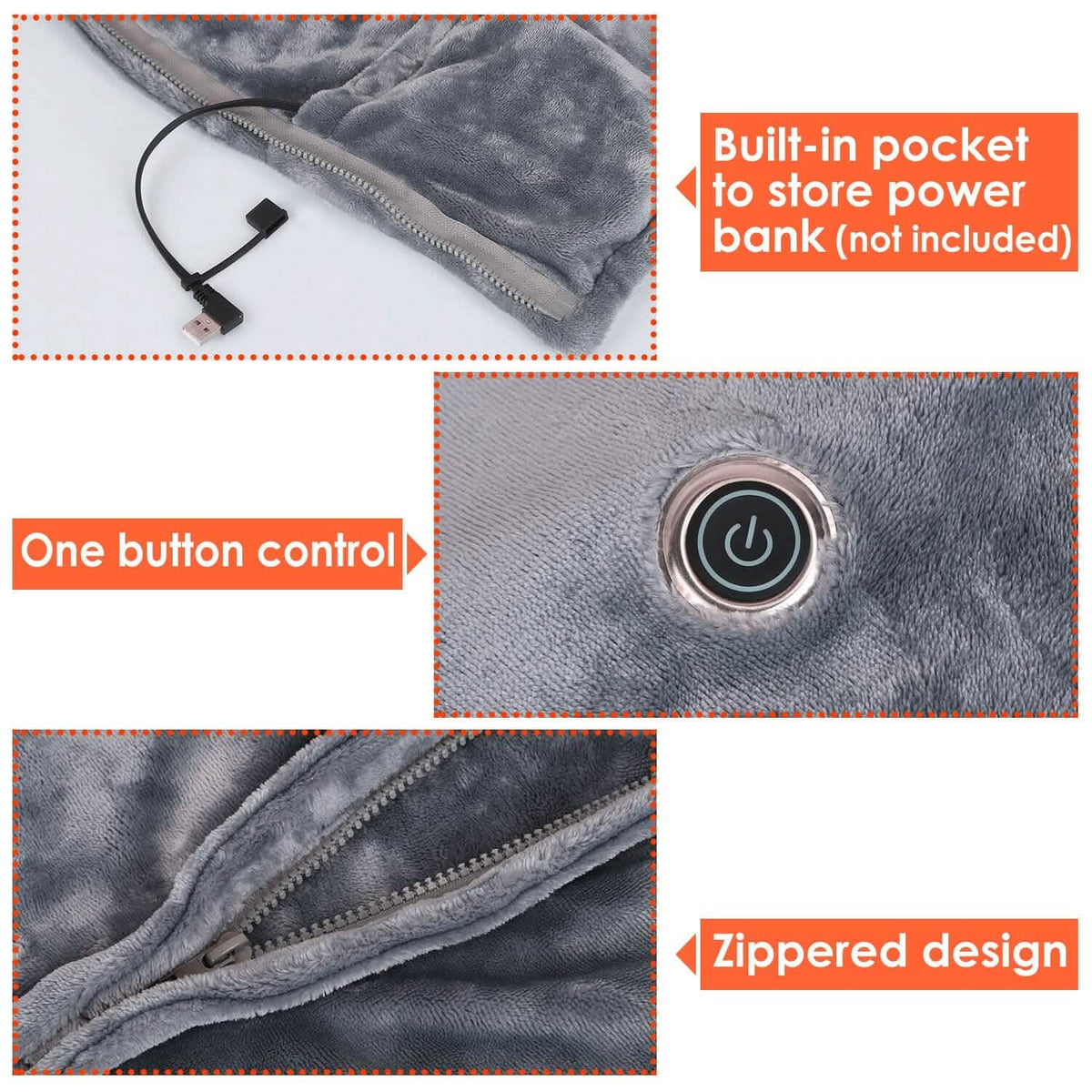 USB Heated Blanket Poncho Shawl Wrap Throw with Zipper Washable - A-1 Thread Vault