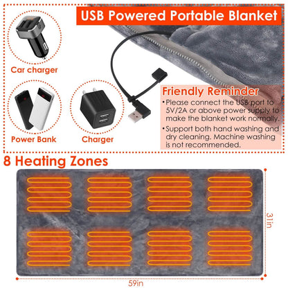 USB Heated Blanket Poncho Shawl Wrap Throw with Zipper Washable - A-1 Thread Vault