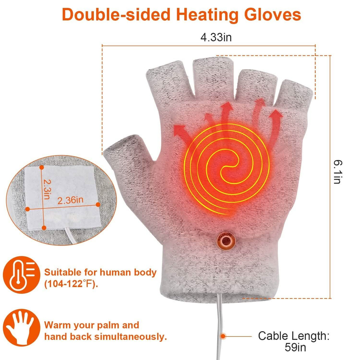 USB Wool Heated Gloves Mitten - A-1 Thread Vault