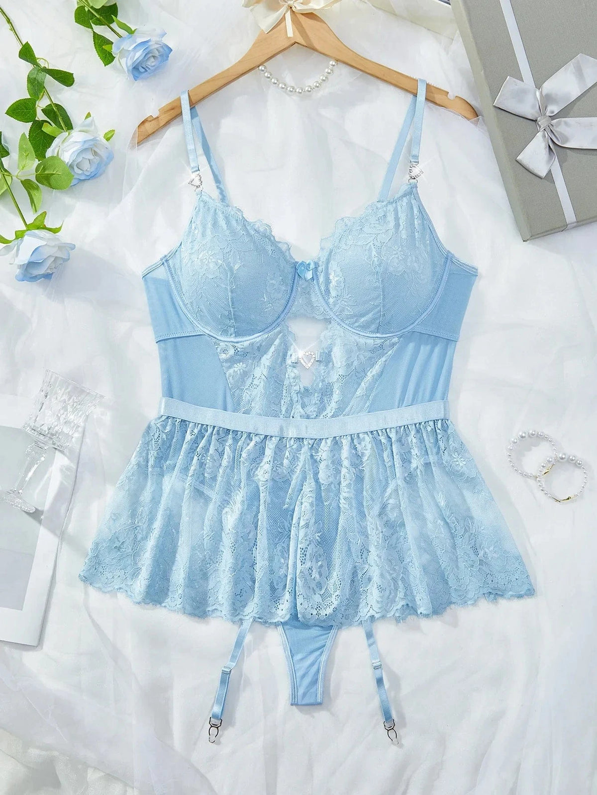 V-neck Sexy Lace Strap Jumpsuit Skinny See-through Women Pajamas Playsuit Erotic Lingerie Catsuit Backless Hollow Out Bodysuits - A-1 Thread Vault