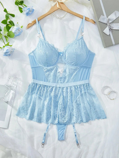 V-neck Sexy Lace Strap Jumpsuit Skinny See-through Women Pajamas Playsuit Erotic Lingerie Catsuit Backless Hollow Out Bodysuits - A-1 Thread Vault