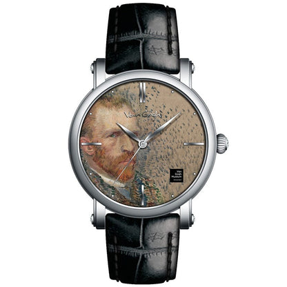 Van Gogh 3D Oil Painting Surface Steel Strap Self-portrait Quartz Wrist Men's Watch - A-1 Thread Vault