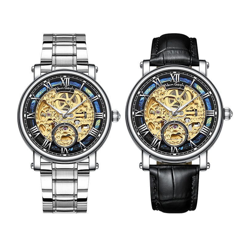 VAN GOGH Starry Night Series Blue Dial Skeleton Mechanical Movement Watch Daily Waterproof Starry Night - A-1 Thread Vault