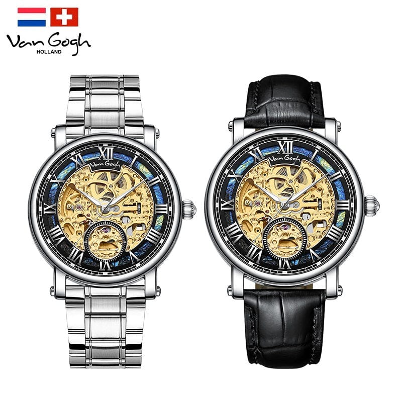 VAN GOGH Starry Night Series Blue Dial Skeleton Mechanical Movement Watch Daily Waterproof Starry Night - A-1 Thread Vault