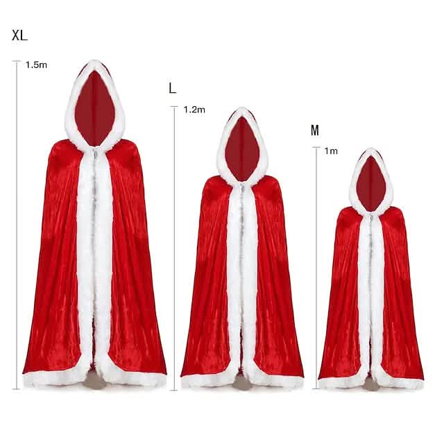 Velvet Hooded Cape Cloak Santa Cosplay Christmas Costumes Women - A-1 Thread Vault
