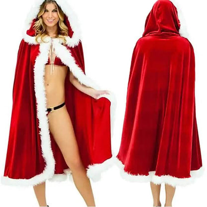 Velvet Hooded Cape Cloak Santa Cosplay Christmas Costumes Women - A-1 Thread Vault