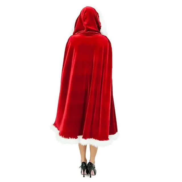 Velvet Hooded Cape Cloak Santa Cosplay Christmas Costumes Women - A-1 Thread Vault