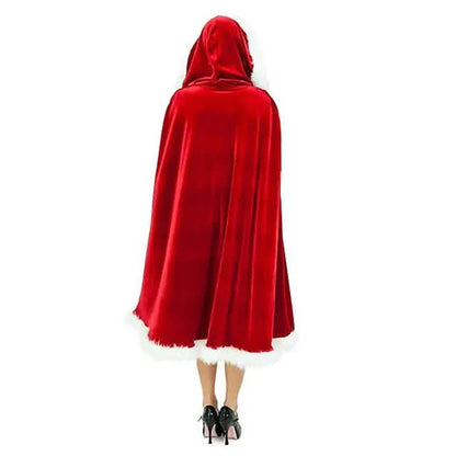 Velvet Hooded Cape Cloak Santa Cosplay Christmas Costumes Women - A-1 Thread Vault