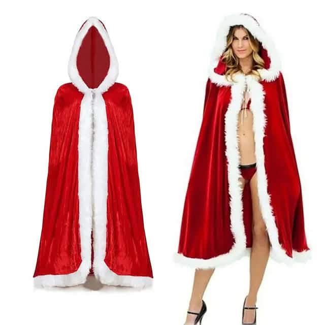 Velvet Hooded Cape Cloak Santa Cosplay Christmas Costumes Women - A-1 Thread Vault