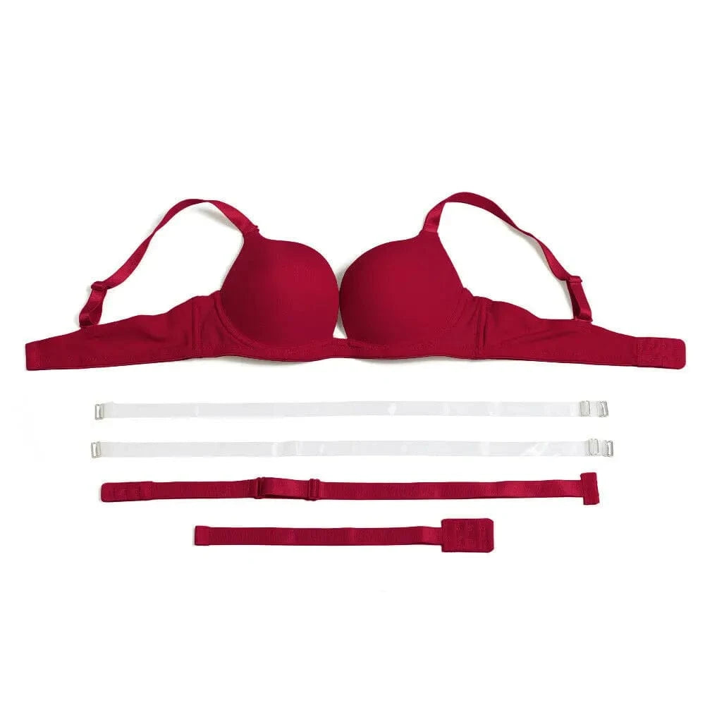 Vgplay Sexy Bra New Red Push Up Lingerie Convertible Straps Solid Plunge Underwear Transparent Straps Brassiere - A-1 Thread Vault
