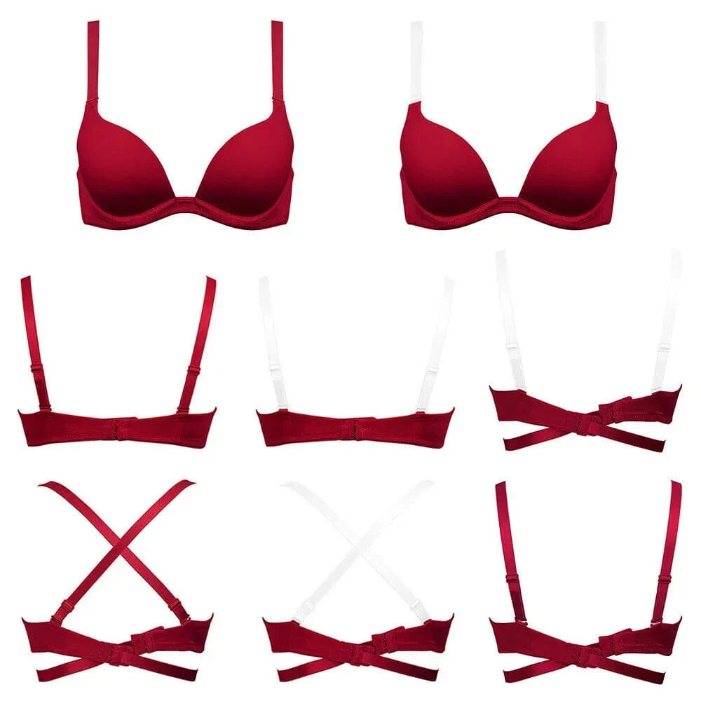 Vgplay Sexy Bra New Red Push Up Lingerie Convertible Straps Solid Plunge Underwear Transparent Straps Brassiere - A-1 Thread Vault