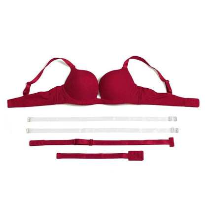Vgplay Sexy Bra New Red Push Up Lingerie Convertible Straps Solid Plunge Underwear Transparent Straps Brassiere - A-1 Thread Vault