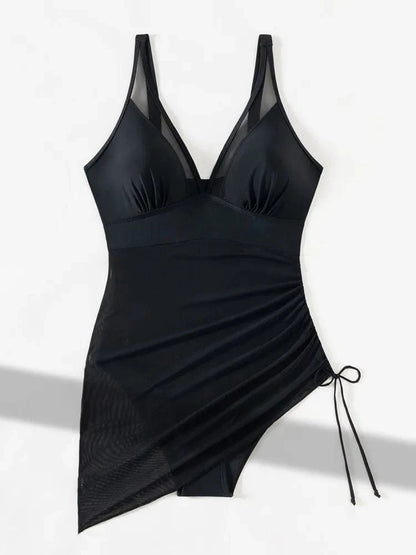 Vigoashely 2025 Solid Mesh Patchwork Swimwear Women Sexy Push Up One Piece Swimsuit Monokini Lady Brazilian Beach Bathing Suit - A-1 Thread Vault