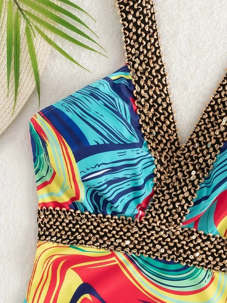 Vigoashely 2026 Sexy Print Strapped Swimwear Women Push UP One Piece Swimsuit Monokini Backless Hollow Summer Bathing Suit - A-1 Thread Vault
