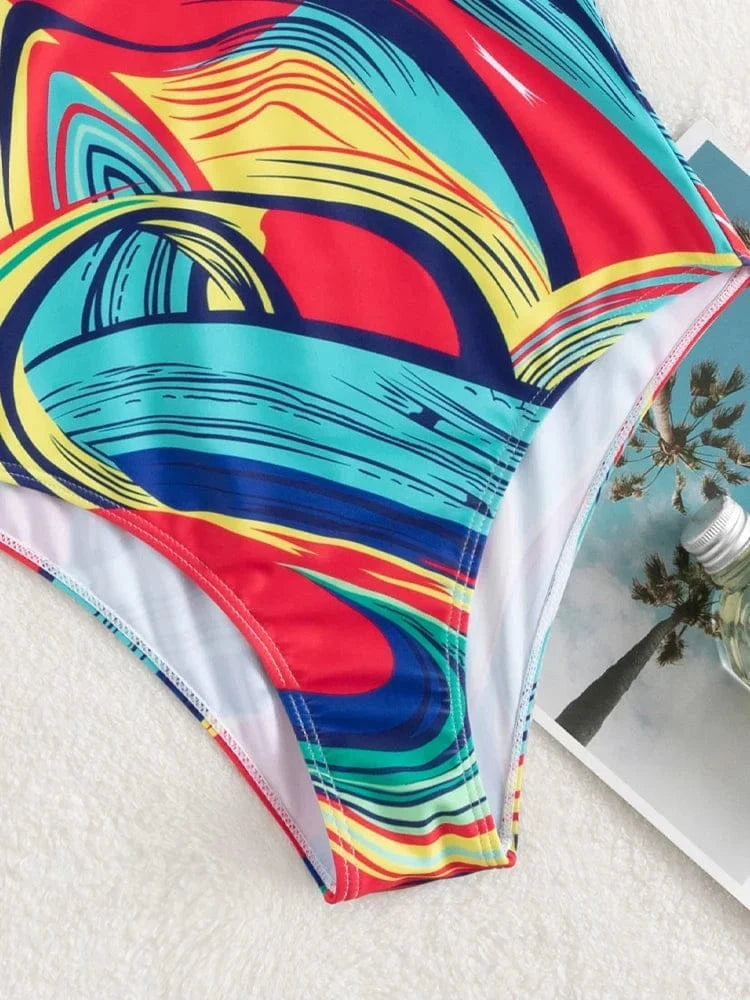 Vigoashely 2026 Sexy Print Strapped Swimwear Women Push UP One Piece Swimsuit Monokini Backless Hollow Summer Bathing Suit - A-1 Thread Vault