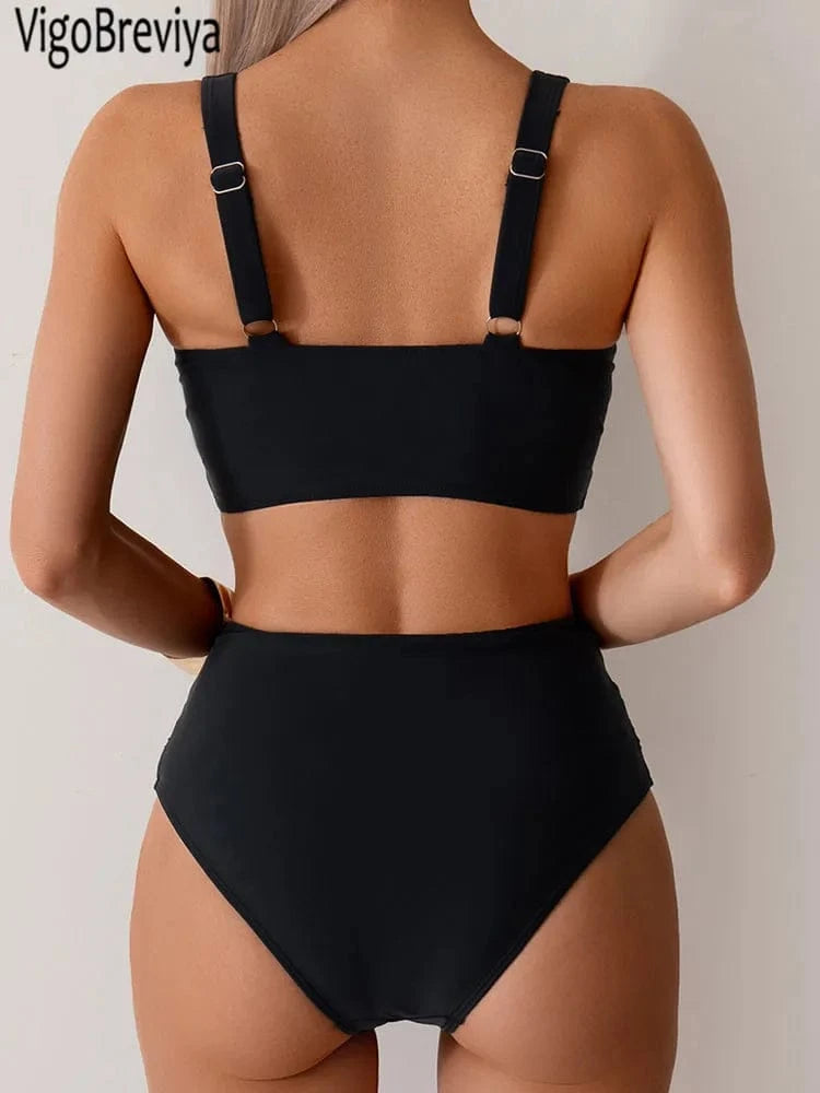 VigoBreviya 2025 Sexy Solid Strapped Swimwear Women Cross Push Up Bikini Set Brazilian Lady Swimsuit High Waist Beach Bath Suit - A-1 Thread Vault