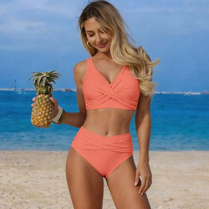 VigoBreviya 2025 Sexy Solid Strapped Swimwear Women Cross Push Up Bikini Set Brazilian Lady Swimsuit High Waist Beach Bath Suit - A-1 Thread Vault