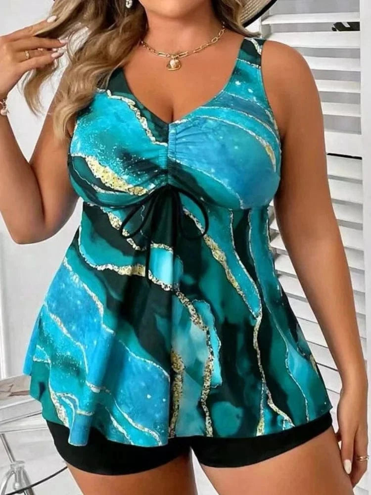 VigoJany 2026 Sexy Strapped 2 Piece Plus Size Tankini Set Women Print High Waist Curvy Swimsuit Brazilian Lady Big Bathing Suit - A-1 Thread Vault