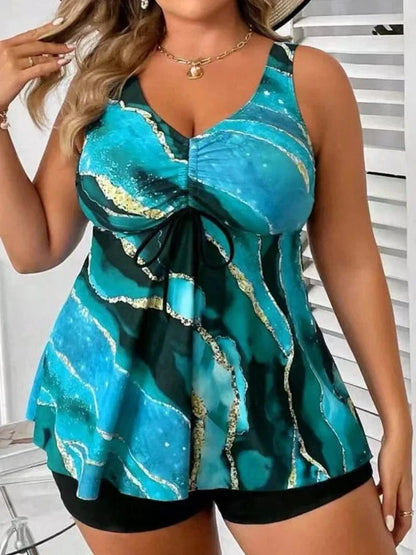 VigoJany 2026 Sexy Strapped 2 Piece Plus Size Tankini Set Women Print High Waist Curvy Swimsuit Brazilian Lady Big Bathing Suit - A-1 Thread Vault
