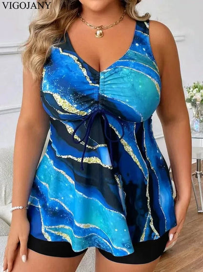 VigoJany 2026 Sexy Strapped 2 Piece Plus Size Tankini Set Women Print High Waist Curvy Swimsuit Brazilian Lady Big Bathing Suit - A-1 Thread Vault