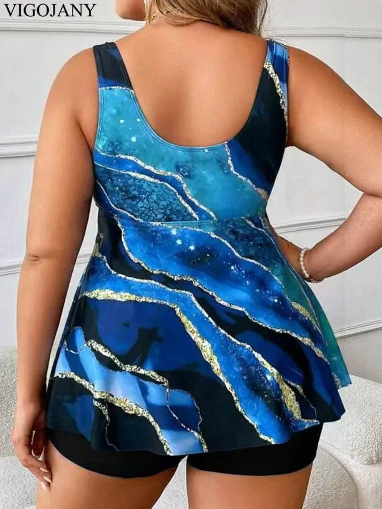 VigoJany 2026 Sexy Strapped 2 Piece Plus Size Tankini Set Women Print High Waist Curvy Swimsuit Brazilian Lady Big Bathing Suit - A-1 Thread Vault