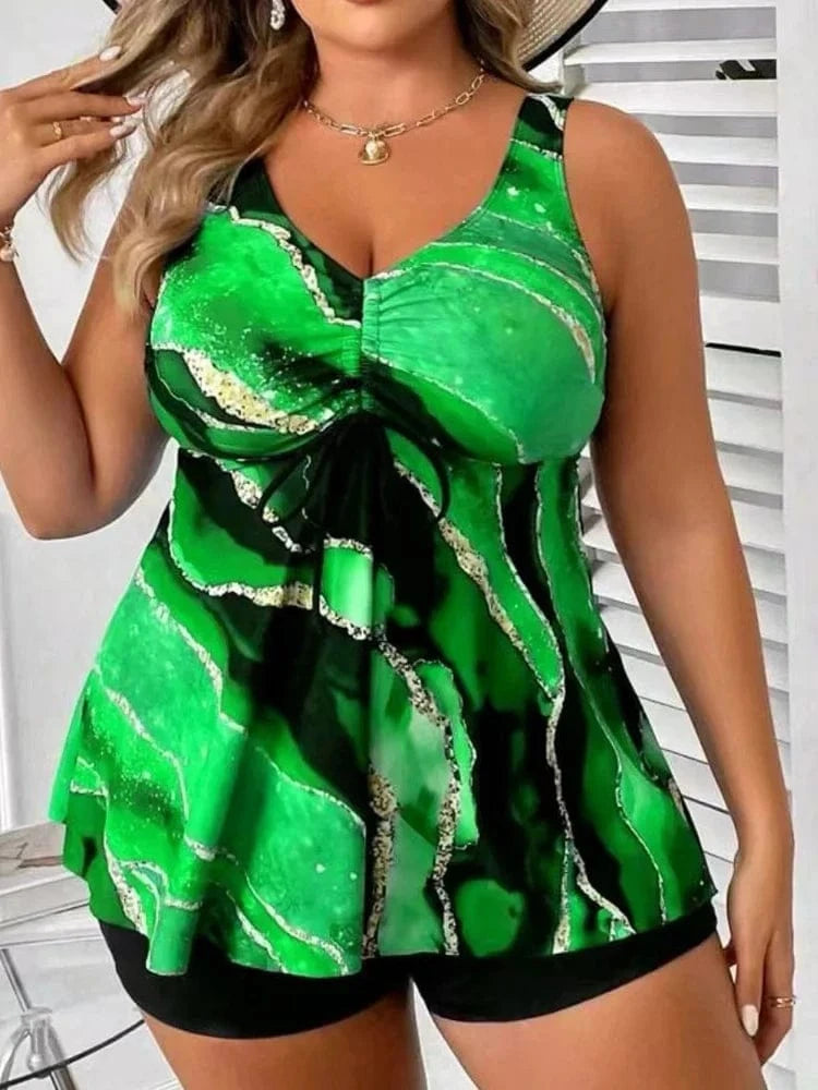 VigoJany 2026 Sexy Strapped 2 Piece Plus Size Tankini Set Women Print High Waist Curvy Swimsuit Brazilian Lady Big Bathing Suit - A-1 Thread Vault