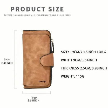 Vintage Faux Leather Long Wallet – Trifold Credit Card Holder with Snap & Zipper - A-1 Thread Vault