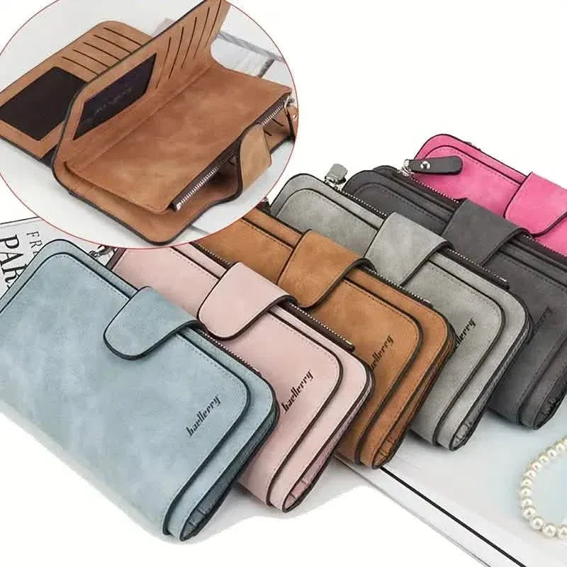 Vintage Faux Leather Long Wallet – Trifold Credit Card Holder with Snap & Zipper - A-1 Thread Vault