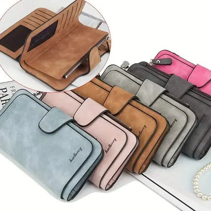 Vintage Faux Leather Long Wallet – Trifold Credit Card Holder with Snap & Zipper - A-1 Thread Vault