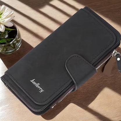 Vintage Faux Leather Long Wallet – Trifold Credit Card Holder with Snap & Zipper - A-1 Thread Vault