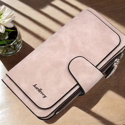 Vintage Faux Leather Long Wallet – Trifold Credit Card Holder with Snap & Zipper - A-1 Thread Vault