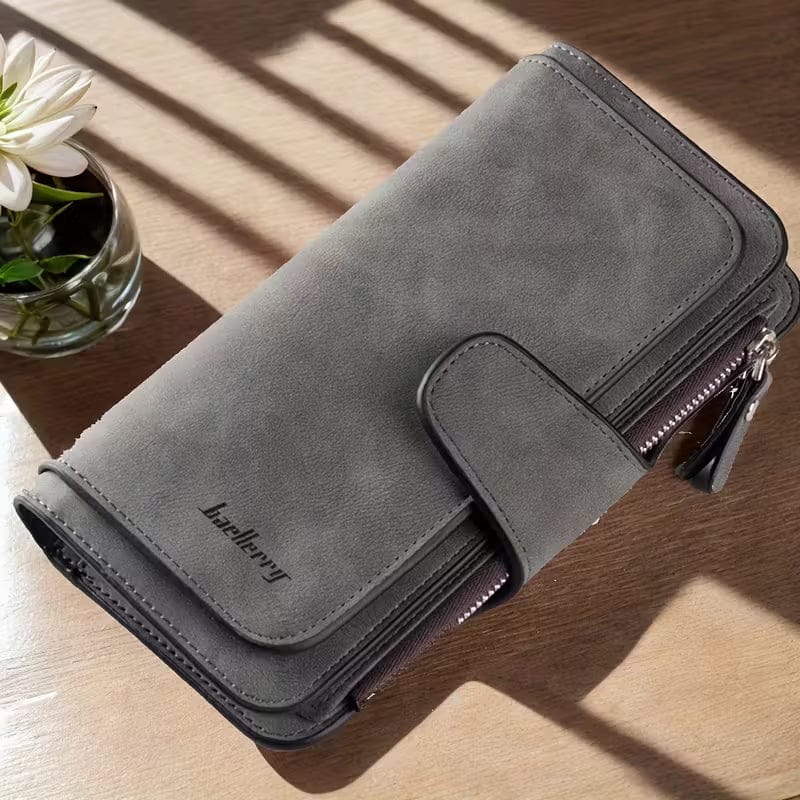 Vintage Faux Leather Long Wallet – Trifold Credit Card Holder with Snap & Zipper - A-1 Thread Vault