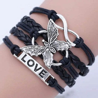 Vintage Handmade Multilayer Leather Bracelet with Letter Love and Butterfly - A-1 Thread Vault