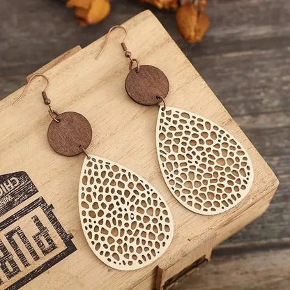 Vintage Hollow Leaf Shape PU Leather Earrings - A-1 Thread Vault