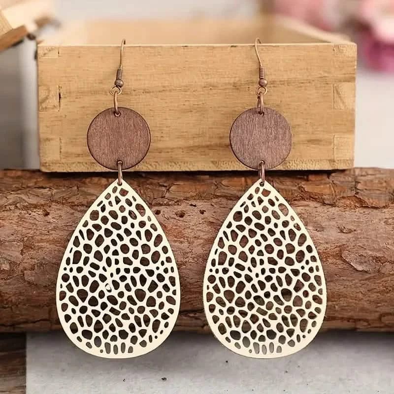 Vintage Hollow Leaf Shape PU Leather Earrings - A-1 Thread Vault