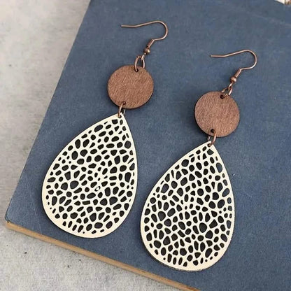 Vintage Hollow Leaf Shape PU Leather Earrings - A-1 Thread Vault
