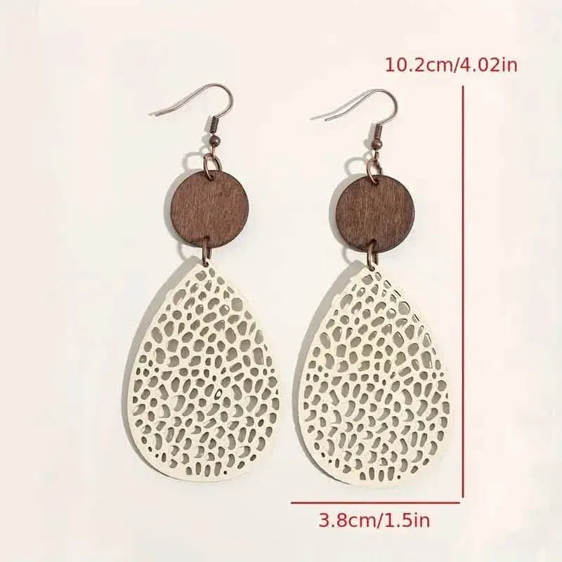 Vintage Hollow Leaf Shape PU Leather Earrings - A-1 Thread Vault