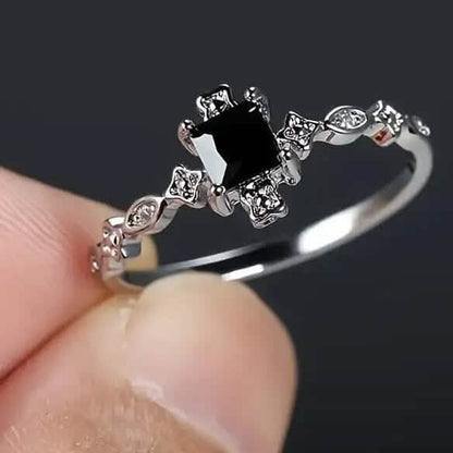 Vintage-Inspired Black Square Cubic Zirconia Ring - A-1 Thread Vault