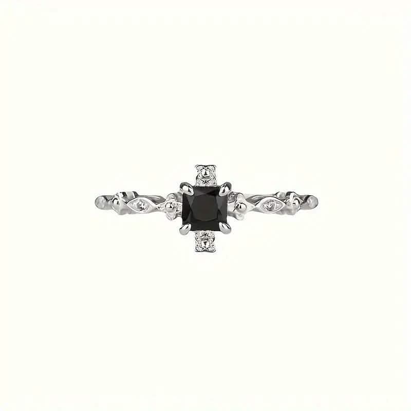 Vintage-Inspired Black Square Cubic Zirconia Ring - A-1 Thread Vault