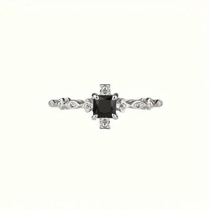 Vintage-Inspired Black Square Cubic Zirconia Ring - A-1 Thread Vault