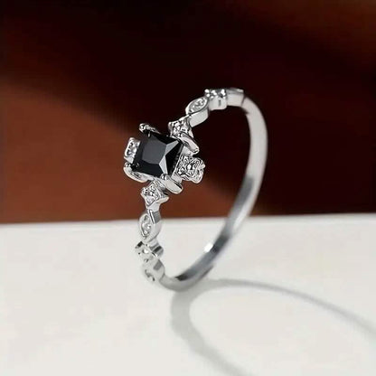 Vintage-Inspired Black Square Cubic Zirconia Ring - A-1 Thread Vault