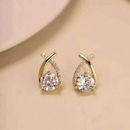 Vintage Style Stud Earrings - Embellished with Rhinestones, Cross Line Design - A-1 Thread Vault