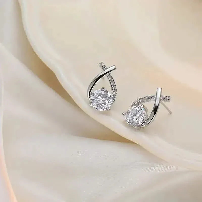 Vintage Style Stud Earrings - Embellished with Rhinestones, Cross Line Design - A-1 Thread Vault