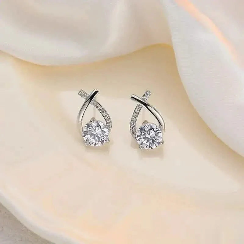 Vintage Style Stud Earrings - Embellished with Rhinestones, Cross Line Design - A-1 Thread Vault