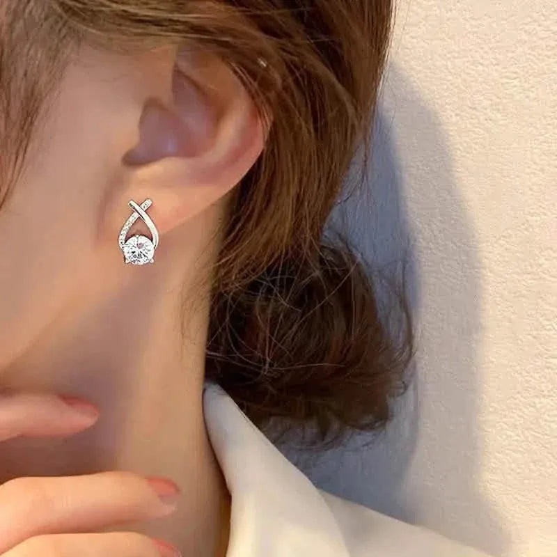 Vintage Style Stud Earrings - Embellished with Rhinestones, Cross Line Design - A-1 Thread Vault