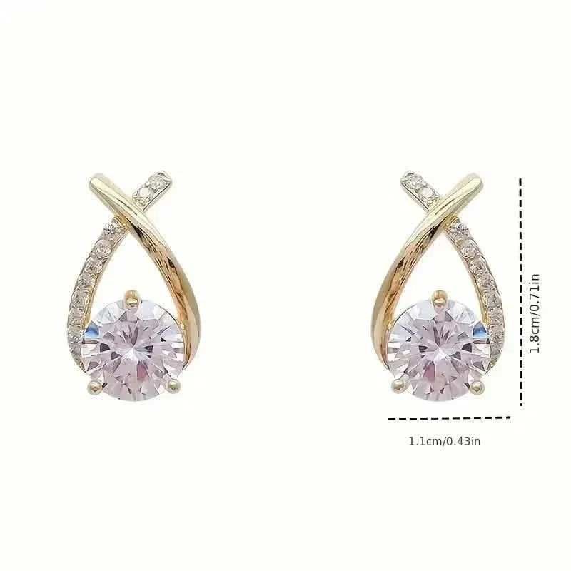 Vintage Style Stud Earrings - Embellished with Rhinestones, Cross Line Design - A-1 Thread Vault