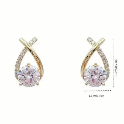 Vintage Style Stud Earrings - Embellished with Rhinestones, Cross Line Design - A-1 Thread Vault