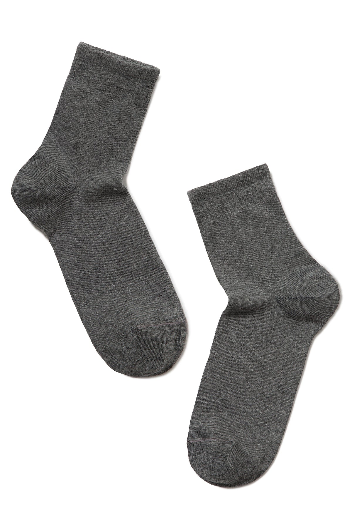 A pair of charcoal grey ankle socks displayed flat against a plain white background.
